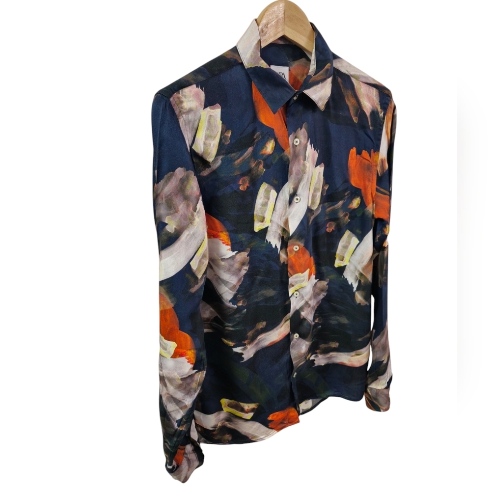 ZARA Men's Long Sleeve Shirt Splatter Multi Color Relaxed Fit Size Small